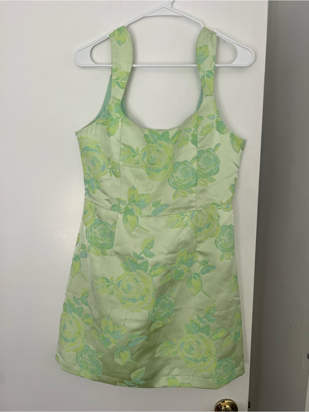 Tommie Light Green Floral Jacquard Mini Dress